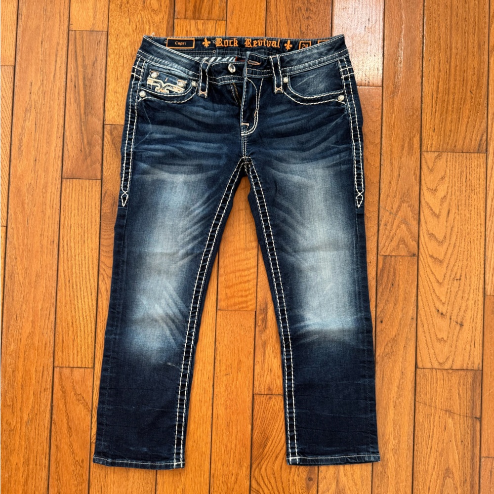 Rock Revival Dark Blue Jean Capris - Size 28 - Picture 2 of 4